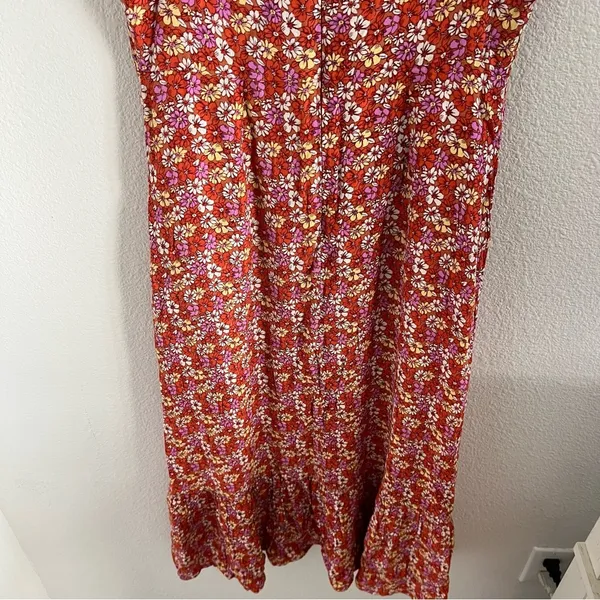 LUSH Feminine Floral Ruffle Strap Midi Dress Summer Back Zip Medium - Image 7