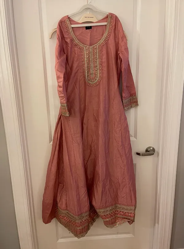 Pink Embroidered Art Silk Anarkali Set With Dupatta - Image 5