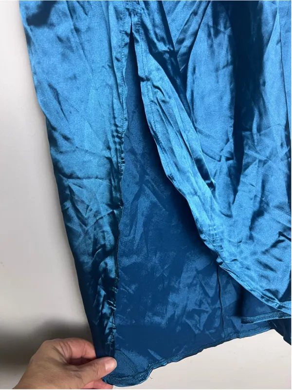 CIDER Teal Satin Asymmetrical Midi Skirt XS Y2K Fairy Grunge Going Out NWT - Image 6
