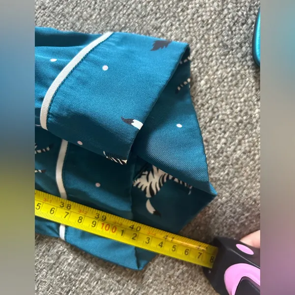LOFT Teal Satin Sleep Pants with White & Black Zebra Print | Size Small - Image 8