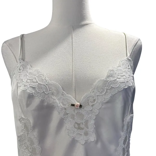 Vtg Val Mode Lingerie Baby Doll Fairy Party 80's White Lace Slip Dress USA Satin - Image 3