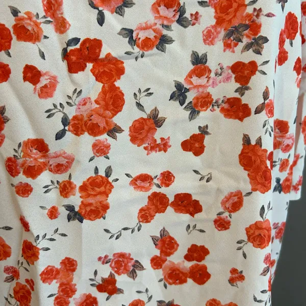 Floral Top XL Cream Orange Short Sleeve Flutter Soft Silk Coquette Feminine Boho - Image 6