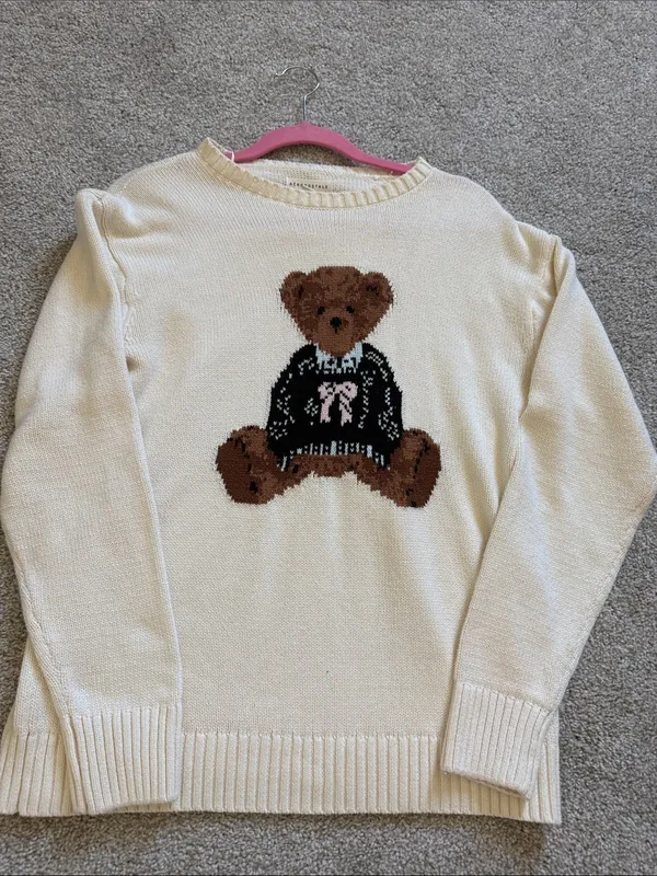 Aeropostale Cream Knit Sweater with Teddy Bear - Image 2