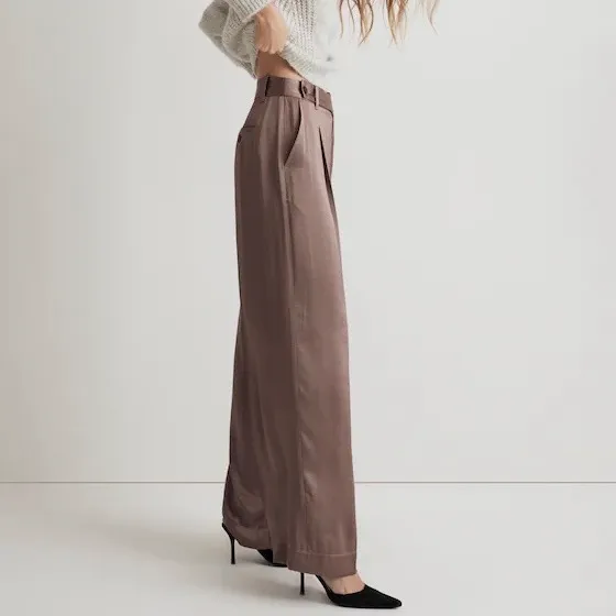 NWT Madewell The Harlow Wide Leg Pant in Satin Iced Mocha Brown Pink Size 00 - Image 3