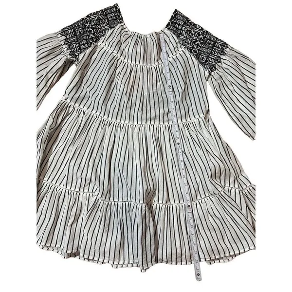 Free People Women's Boho Mini Lola Striped Dress White Black Tiered Embroidered‎ - Image 12