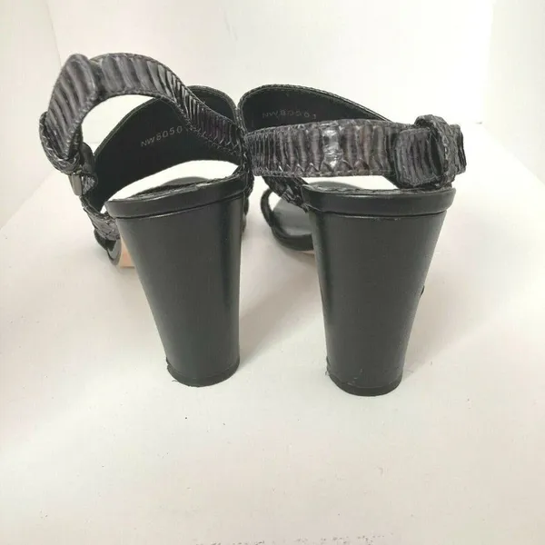 Stuart Weitzman Sz 8.5 Dark Gray‎ Snakeskin Leather Slingback Heels Python Pumps - Image 5