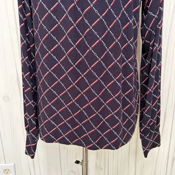 LAUREN RALPH LAUREN Jaralda Logo Chain Link Print‎ Long-Sleeve Blouse, Large - Image 9