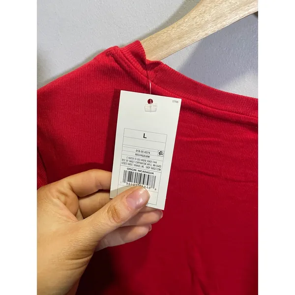 A‎ New Day Long Sleeve T-Shirt Womens Large Red Ribbed Crew Neck Casual Basic - Image 5