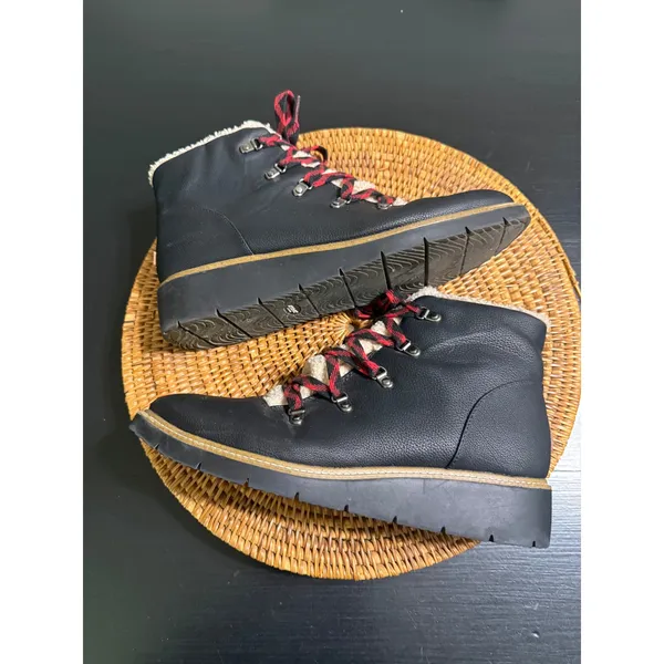 Dr. Scholls So Cozy Black Hiker Boots Faux Shearling Plaid Laces‎ Womens 11M - Image 5