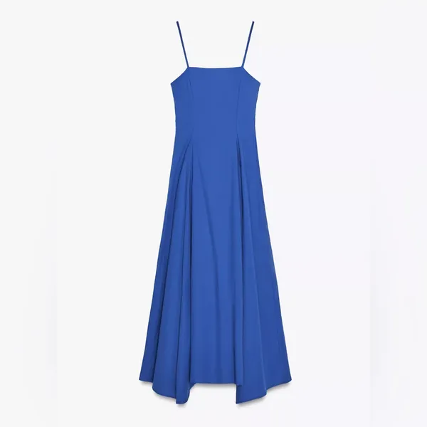 Nwt Zara Blue Asymmetric Poplin Midi Dress Size Xs - Image 4