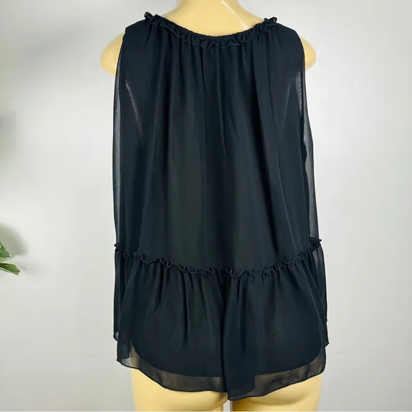 Zara Black Chiffon Top Sz M Sleeveless Ruffle Loose - Image 4