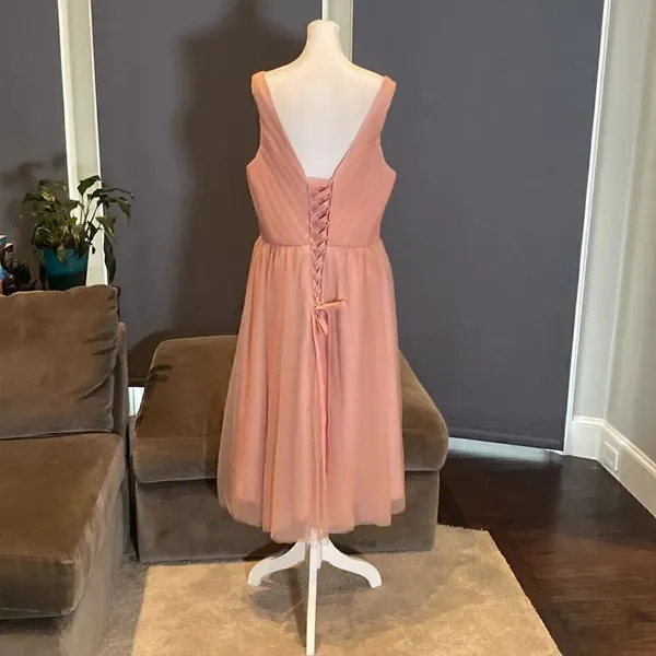 Women’s Pink Tea Length V-Neck Corset Back Prom Party Dress Size 16 - Image 4