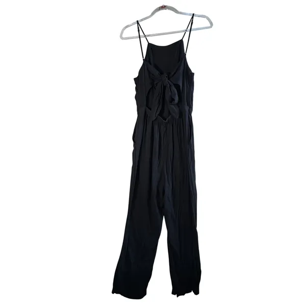 Abercrombie & Fitch Jumpsuit‎ Tie Back Viscose Black Size M Wide Leg Boho Chic - Image 2
