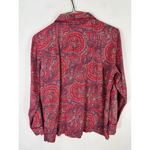 Lauren Ralph Lauren Pajama Top Womens L Red Paisley Long Sleeve Sleep Shirt‎ LRL - Image 4
