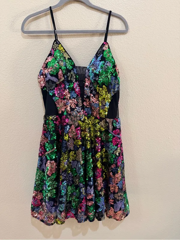 NWT Giffniseti Floral Sequin Mini Dress Size M Lace Up Corset Back Party - Image 3