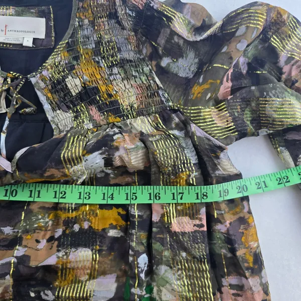 Anthropologie NWT Blair Maxi Dress Long Sleeve Smocked Gold‎ Metallic Detail S - Image 9