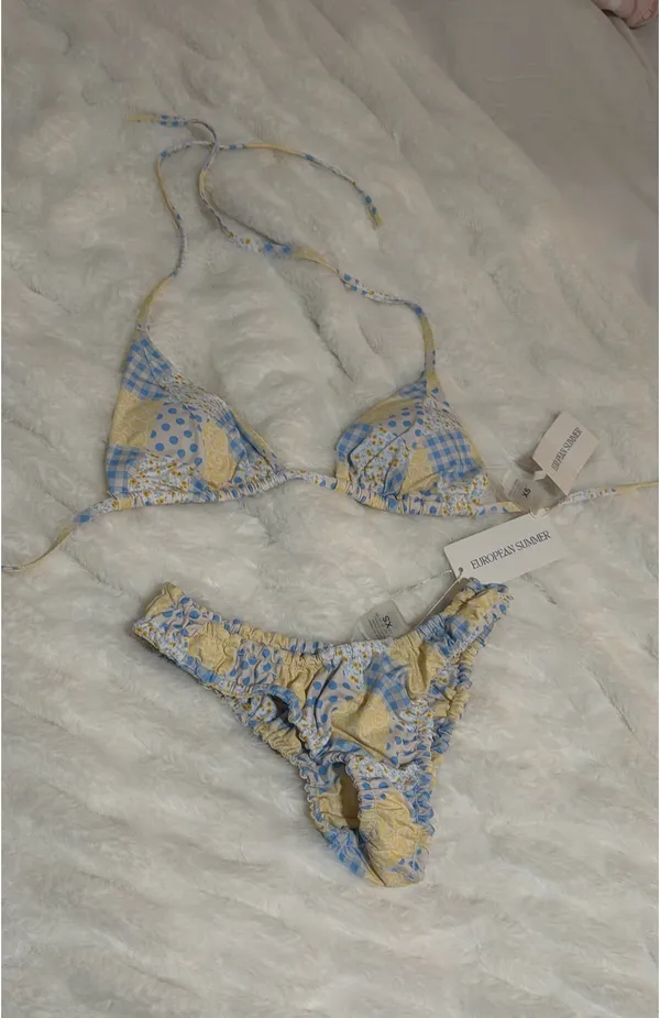 European summer capri patchwork bikini Blue Size XS - Image 3