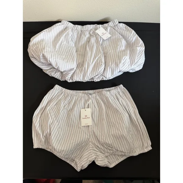 Sunday Best Bubble‎ Shorts Women XS Striped Espresso Aritzia Puffy Shorts NWT - Image 4