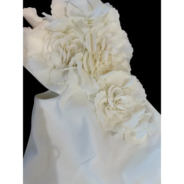 Dress the Population‎ Aubrielle Asymmetric 3D Floral Mermaid Gown Off White XS - Image 6