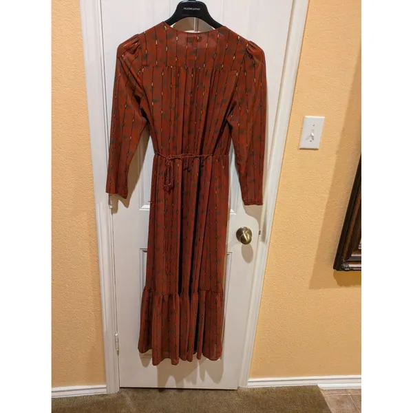 See U Soon Brown Wrap Long Midi Long Sleeve Dress Size Small - Image 13