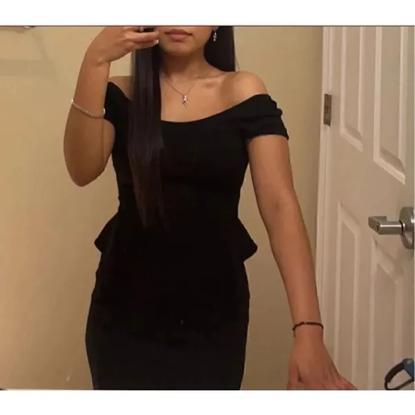 Zara Trafaluc Dress Women Small Black Stretch Peplum Ruffle Mini Size M - Image 2