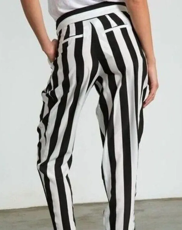 NWT Sans Souci Striped Lightweight Satin Feel Trouser Ankle Pant XL Black White - Image 4