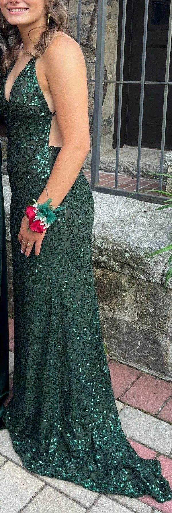 Emerald Green Sparkle Prom Dress Size 6 - Image 3