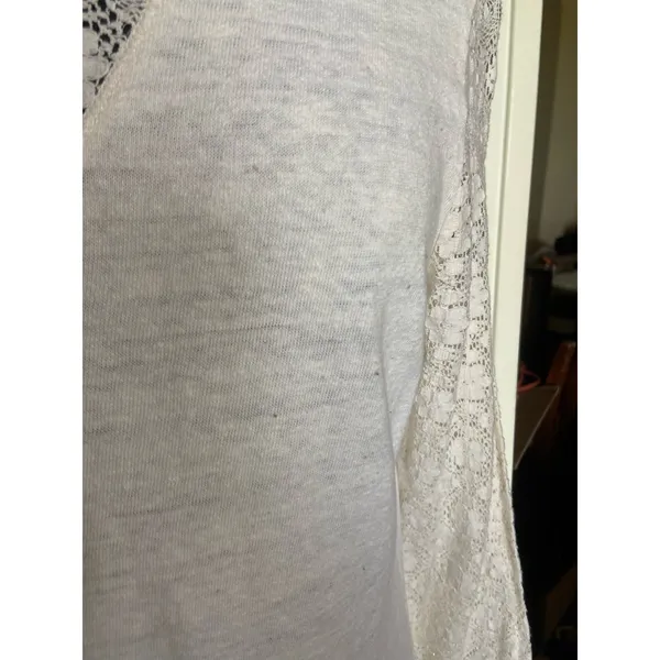 Prana Womens‎ Top Size Small Darla Cream Knit Lace Sleeves Inset Long - Image 4