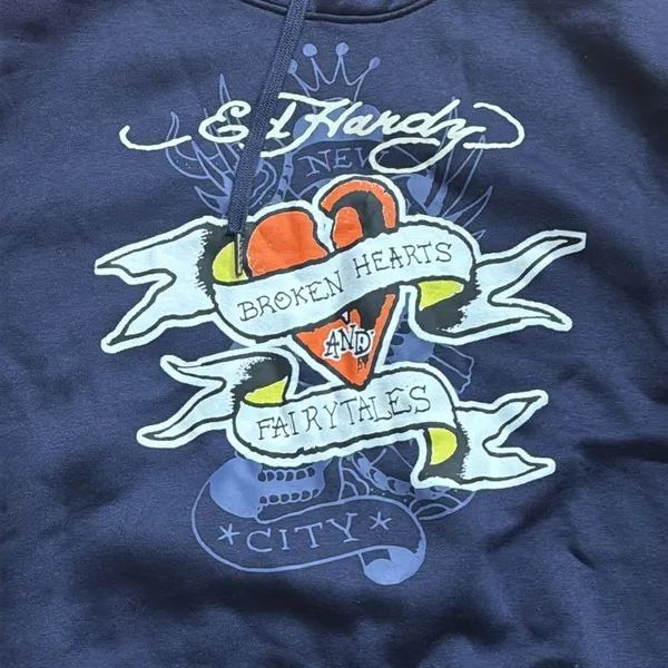NWT Ed Hardy Broken Heart and Fairytale Navy Eclipse‎ Hoodies Sweatshirt Size S - Image 2