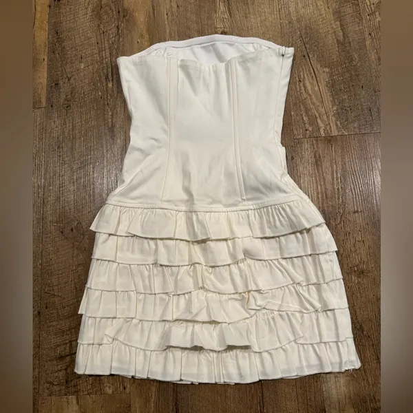 Edikted Strapless Ruffled Mini Dress White Small - Image 4
