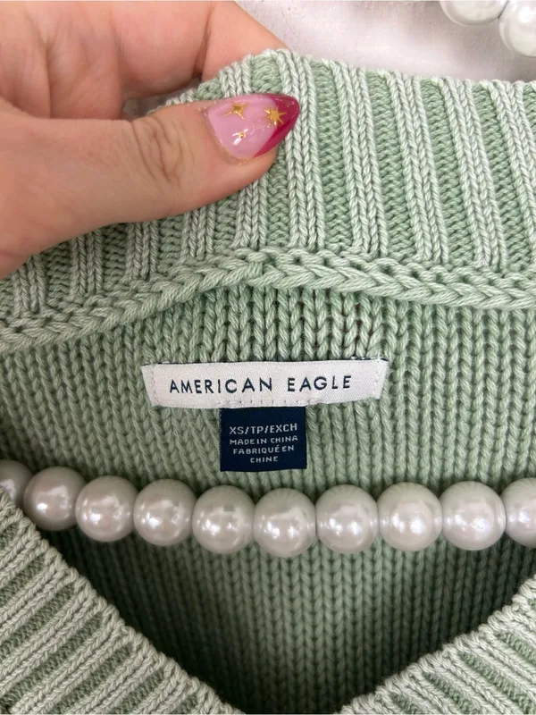 American Eagle Light Green Cotton Knit Sweater Size XS - Image 6