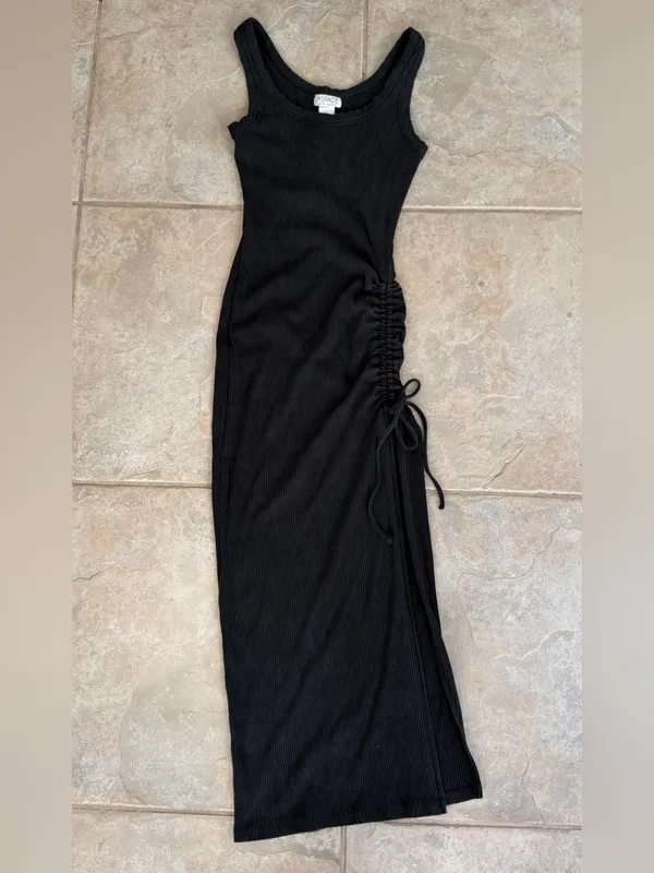 L*SPACE Sandpiper Ruched Ribbed Midi Dress in Black Size X-Small - Image 2