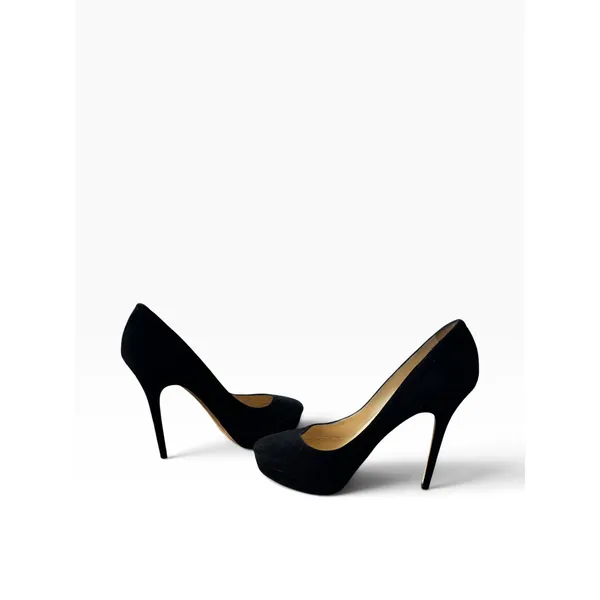 Jimmy Choo Platform Pumps 39.5 Black Suede Stiletto Heels Classic Luxury - Image 5