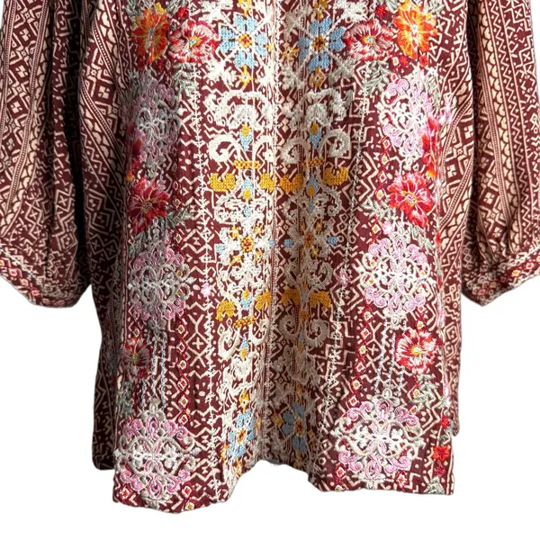 Savanna Jane Embroidered Blouse Tunic Top Medium Rayon Boho - Image 6