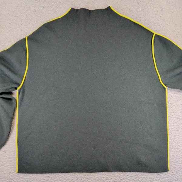Tory Burch Double Faced Mock Neck Sweater Green Wool Blend Yellow Piping Small - Image 9