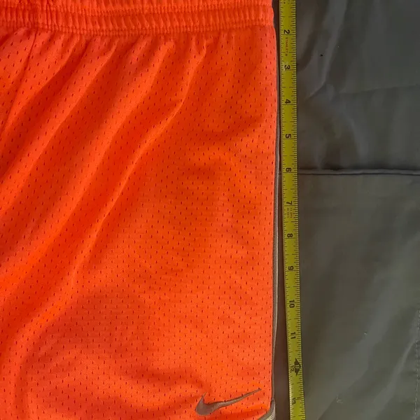 Nike Vibrant Orange Mesh Shorts with Silver Stripes - Image 3