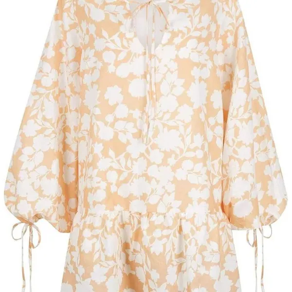 Charlie Holiday Eve Floral Linen Blend Drop Waist Mini Dress Boho Vacation - Image 3