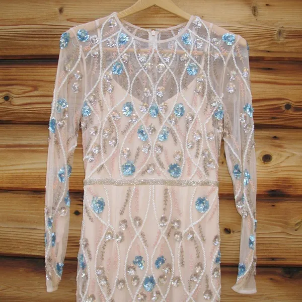 MAC DUGGAL 93772 Cream Floral Embellished Long Sleeve Gown Dress Size 4 - Image 7
