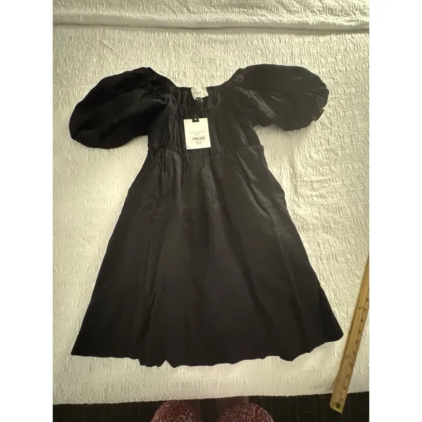 Pomander Place Ares Dress Linen Puff Short Sleeve Mini Black Size Medium - Image 5