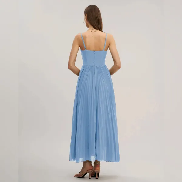 Rihoas Blue Sweetheart Neck Flowy Slip Maxi Dress - Image 4