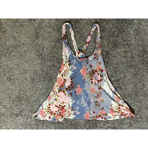 Kimchi Blue Women's S Blue Floral Print Open back Swing Tank Top Boho Festival - Image 12