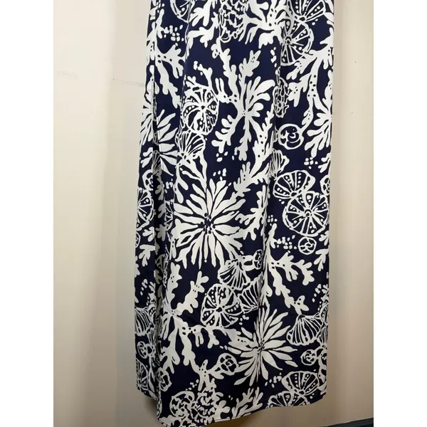 Lilly Pulitzer Maxi Dress Navy Blue Shell Coral Print Strapless Classic Small - Image 4