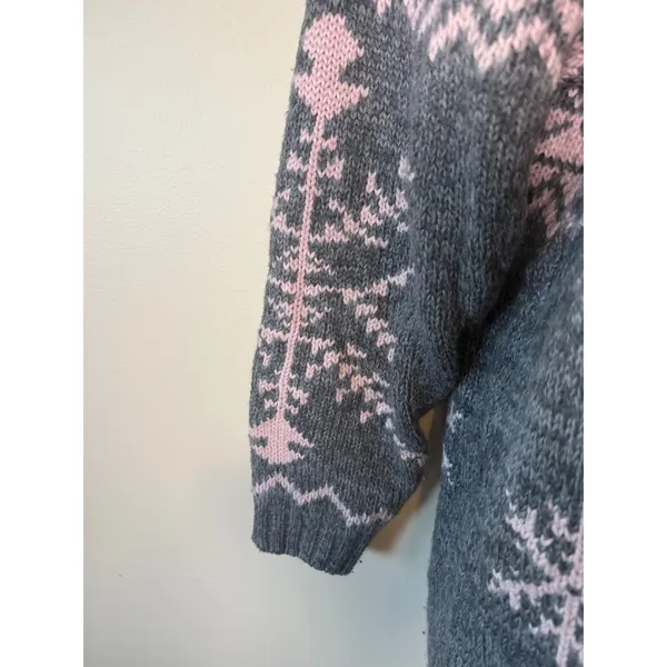 Vintage Best American Clothing Co. Gray Pink Wool Blend‎ Snowflake Sweater M Ski - Image 7