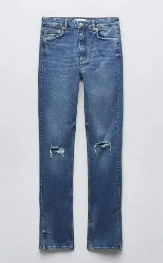 Zara Full length Ripped High Rise TRF Slim Fit Straight Leg Jeans size 4 - Image 9