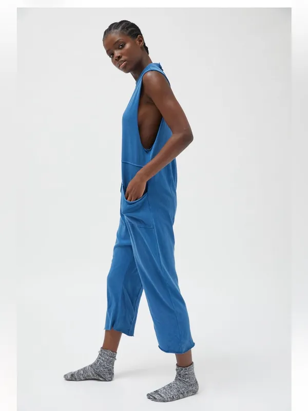 Out From Under Austin Sleeveless Blue Keyhole Back cotton loose fit Jumpsuit - Image 10