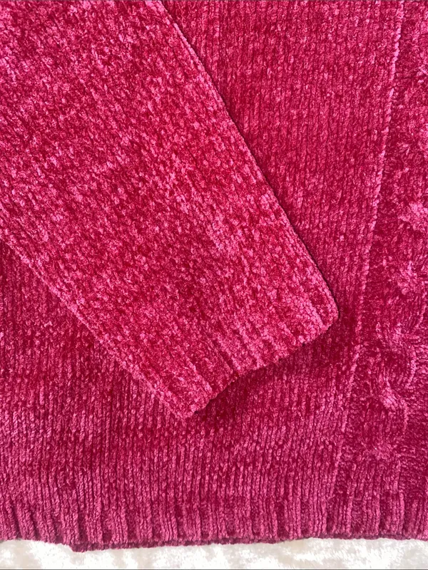 Vintage Bobbie Brooks V-Neck Cable Sweater - Wine Red - Image 4
