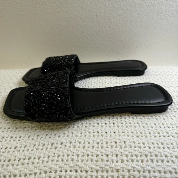 New. Elegant Black Beaded Women's Casual Slide Sandals– Comfortable - Image 5