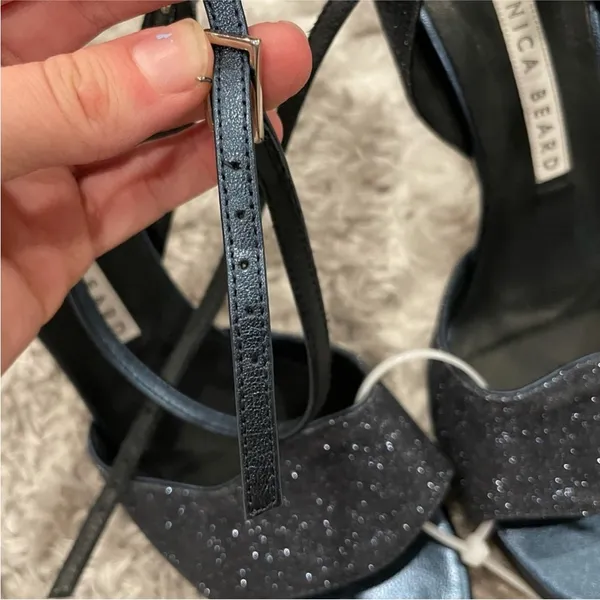 Veronica Beard Navy Blue Suma Glitter Heel Sandals 36.5 - Image 3