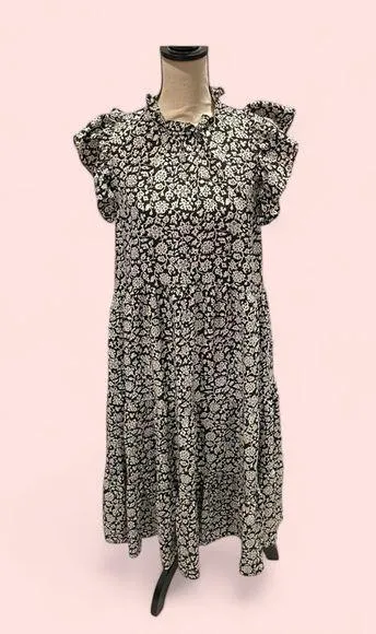 Adorable Black and white floral boho ruffle maxi dress pinch - Image 2