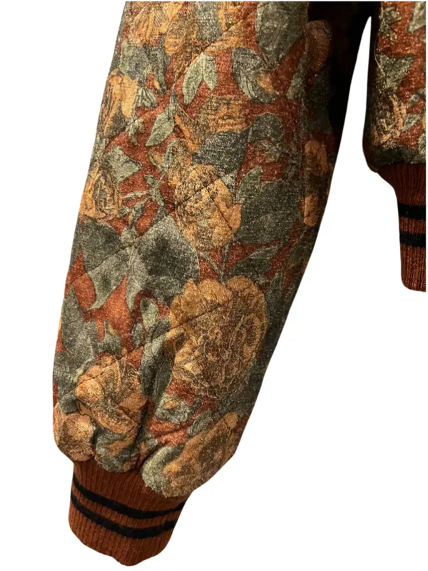 Vtg 80s 90s Kofoo Cropped Tapestry Bomber Jacket Faux Fur Collar Floral Size S/M - Image 6